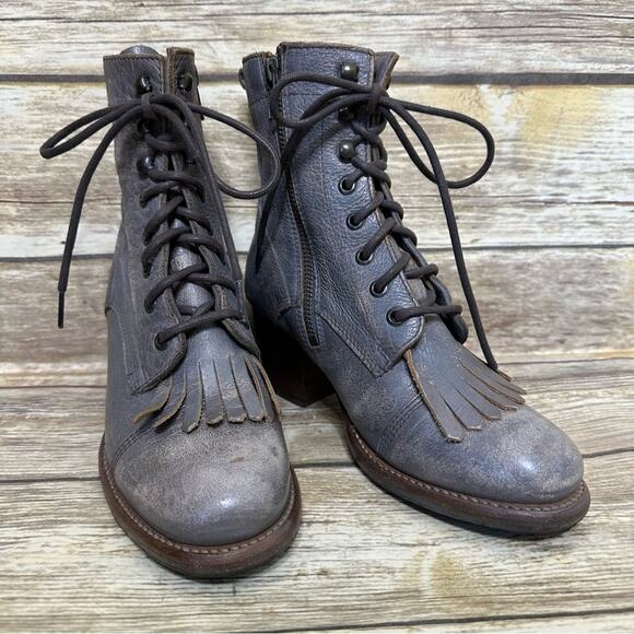 BED | STU - FINIS - SMOKE GRAY LUX - Women's Kiltie Boots Bootie Heels -Size 6.5 - Picture 4 of 13